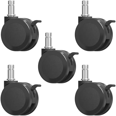 Office Chair Caster Wheels Replacement with Brake, 2.36"(60mm) Casters Replacement for Office Chair or Stool Wheel, Universal Size 11x22mm for Carpet and Hardwood Floors(Set of 5)