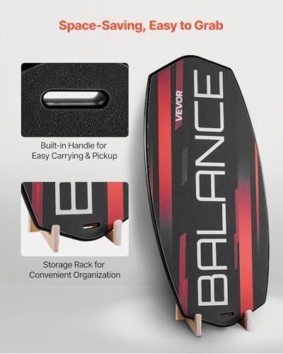 VEVOR Balance Board, 2-in-1 Wobble Board Trainer for Adults, Premium Wooden Balance Training Equipment, with Roller, Magnetic Stoppers, Storage Rack, for Core Workouts, Surf Trainer & Physical Therapy