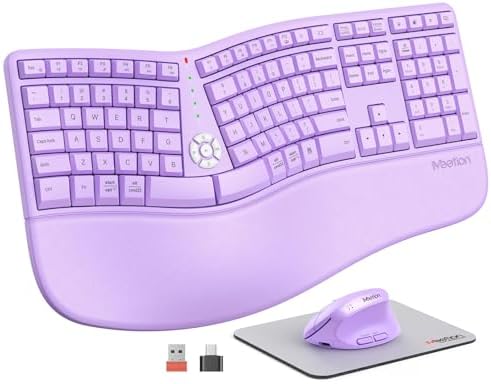 MEETION Ergonomic Keyboard Mouse Combo, Split Design Vertical Mouse, Purple