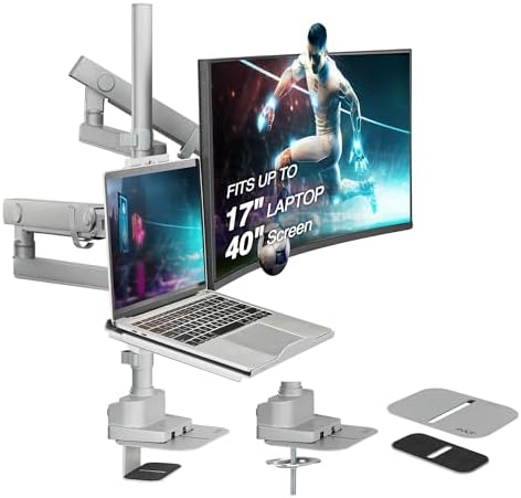 AVLT Laptop & 40 Inch Monitor Arm Pole Top Mount with USB-C&A Ports - Gray