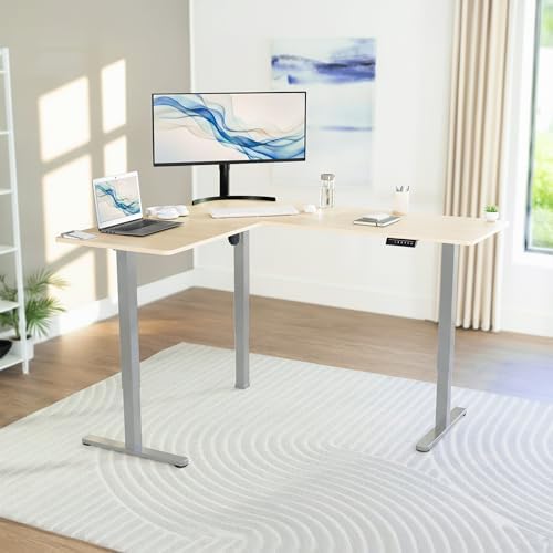 VIVO Light Wood 63 x 55 in Corner Standing Desk, DESK-E3CTGC