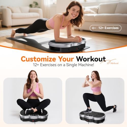 HTM Vibration Plate Exercise Machine, 9 Modes & 120 Speeds, Body Shake Plate with Resistance Bands Slot & Remote Control, Shake Board for Weight Loss Fat Burner Home Fitness Workout