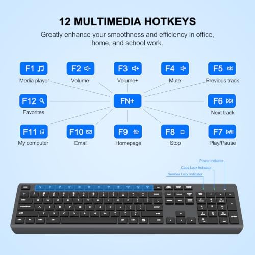 Wireless Keyboard and Mouse Combo, Full-Size Silent Ergonomic Keyboard and Optical Mouse, Long Battery Life, 2.4G Lag-Free Mice Keyboard for Computer,Mac,Laptop,PC,Windows(Gray)