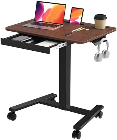Monomi 28" Mobile Standing Desk with Drawer,Height Adjustable,Walnut