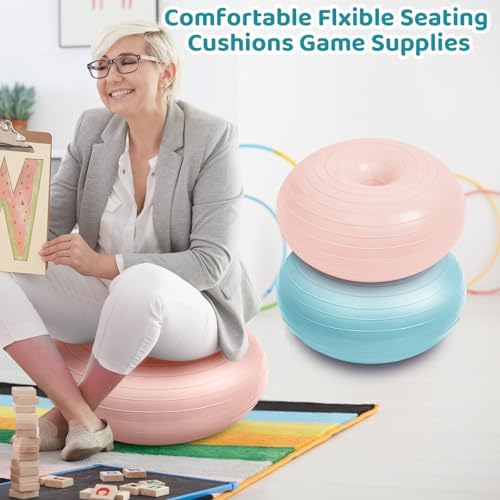 Lewtemi 1/2/3 Pcs Flexible Seating for Classroom Elementary 20 Inch Yoga Ball Chair for Kids Wobble Chair for Sensory Kids Large Donut Ball Seats with Inflator for School Office