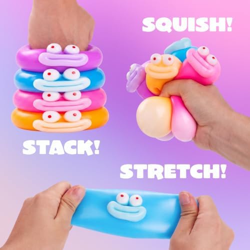 JOYIN 4 Pcs Funny Stress Relief Toys, Cute Face Squishy Stress Ball for Adults & Kids, Slow-Rising Fidget Sensory Toy, Soft Squeeze Toys, Birthday Gifts, Office Desk Decompression Toy, Party Favors