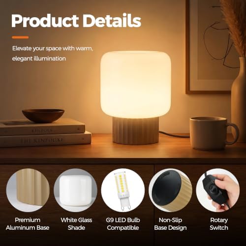VOLISUN Mushroom Lamp, Plug-in Table Lamp with White Glass Shade, 2700K Warm White & Stepless Dimming, Modern Bedside Lamp for Bedroom, Living Room and Home Decor, 2 Pack (Brown)