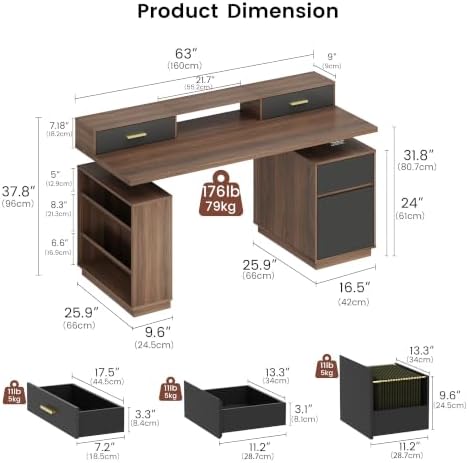 ModernMate 63" L Shaped Electric Standing Desk with 6 Drawers File Cabinet