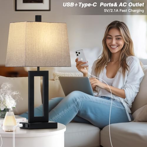 Cinkeda Bedside Table Lamp Set of 2,Nightstand Touch Lamps with USB Port