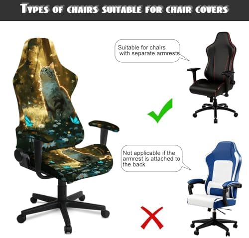 Cat Daisy Butterfly Print Gaming Chair Cover Non Slip Universal Furniture Protector Stretchable Breathable Gamer Chair Slipcover with Armrest Covers