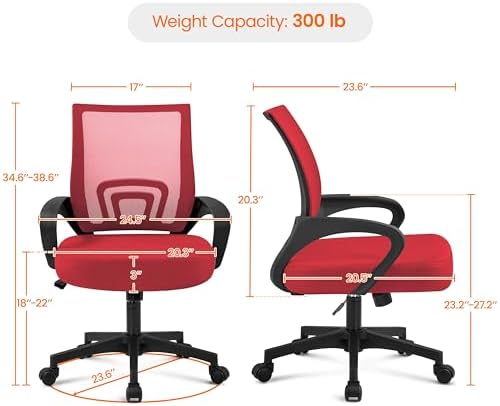 Yaheetech Mid Back Mesh Computer Office Desk Chair Adjustable Swivel, Red