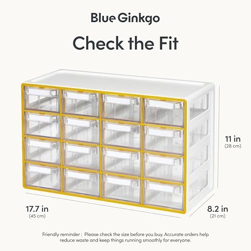 Blue Ginkgo 16-Drawer Storage Cabinet Organizer, Yellow, Made in Korea