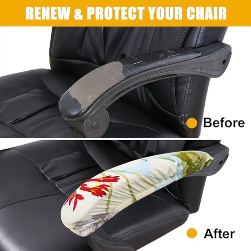 Smiry Stretch Printed Office Chair Armrest Covers, 2 Pcs, Beige and Green