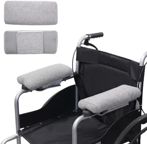 Elderly Wheelchair Armrest Pad (Pair) - Mobility Scooter Elbow Pillow Tray Soft Cushion, PE Hose Filling Accessories Pads for Wheelchair Arm Rest, Office Transport Chairs (Grey)