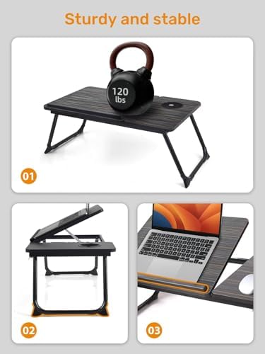 Lap Desk for Couch/Sofa/Floor, 5-Angle Adjustable Bed Desk with Foldable Legs &Cup Holder, Light Weight Bed Tray Table for Writing/Eating/Reading, Portable Laptop Stand for Adults, Kids