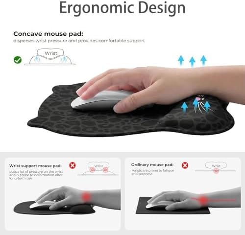 Gel Mouse Pad with Wrist Rest for Mouse Ergonomic Cat Mouse Wrist Rest Non-Slip Silicone Cute Mousepad with Wrist Support for Computer Desk Gaming Laptop Home Office Desk Accessories Black Leopard