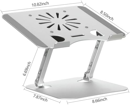 Adjustable Laptop Stand with Cooling Fan, Aluminium Alloy Multi-Angle Computer Holder for Desk, Portable Notebook Metal Mount Compatible with MacBook, Air, Pro, Dell, Alienware All Laptops 11"-17.3"