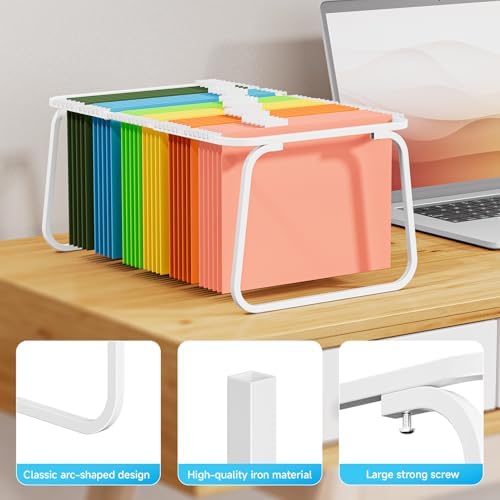 Marbrasse Hanging File Folder Frame, Adjustable Letter Size File Holder 16-25 Inches, Metal File Cabinet Rails for Office, Home, School, White