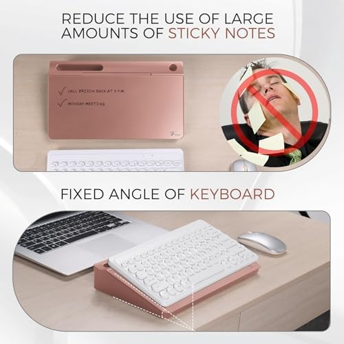 TOWON Compact Glass Desktop Whiteboard with Storage 12x7 in, Rose Gold