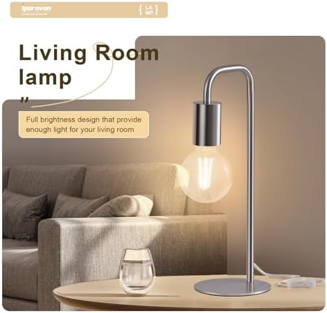 Industrial Modern Brush Nickel Table Lamp 13.5", for Desk or Bedside