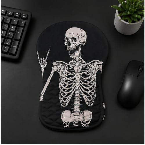 Ergonomic Mouse Pad with Wrist Rest, Mouse Pad with Memory Foam Massage Support, Non-Slip PU Base, Comfortable Typing Cushion for Home Office Computer Laptop, Human Skeleton