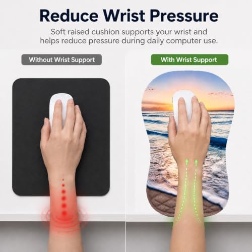 Ergonomic Mouse Pad with Wrist Rest, Mouse Pad with Memory Foam Massage Support, Non-Slip PU Base, Comfortable Typing Cushion for Home Office Computer Laptop, Beach