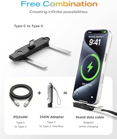 LOOHOI 240W Fast Charging USB-C to USB-C Cable with Built-in Phone Stand