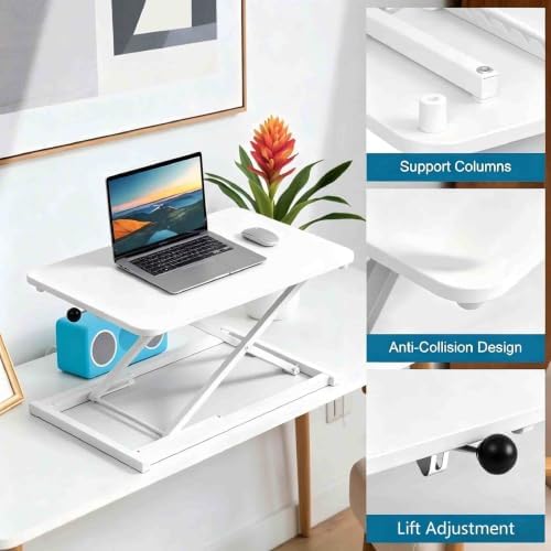 Height Adjustable Standing Desk Converter Keyboard Riser 23.6 Inch White