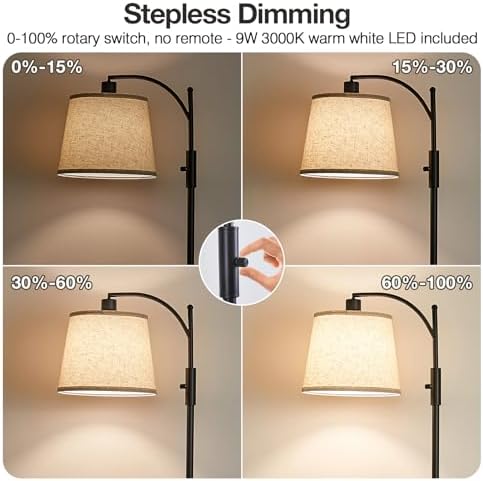 AIDENOEY Black Floor Lamp with Table, Dimmable Standing Lamp, Living Room