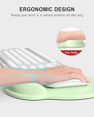 Auhoahsil Mouse Pad, Ergonomic Mouse Pad with Wrist Rest, Pain Relief Computer Gel Mouse Pad Wrist Support for Laptop, Mousepad with Non-Slip PU Base, Mouse Pads for Desk, Light Green
