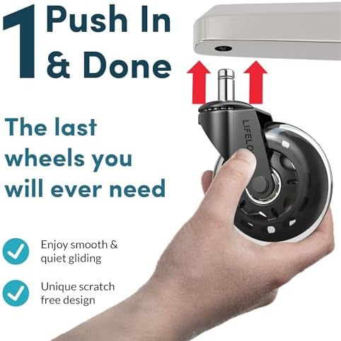 Lifelong Office Chair Wheels Replacement, Heavy Duty, Clear, 5-Pack Fit 98%