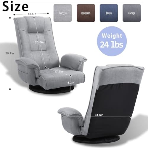 Floor Chair,360° Swivel Folding Floor Gaming Chairs for Adults with Padded Armrest and Back Support, 14 Position Adjustable Recliner,Japanese Floor Chair for Esports, Reading, Napping,Beige