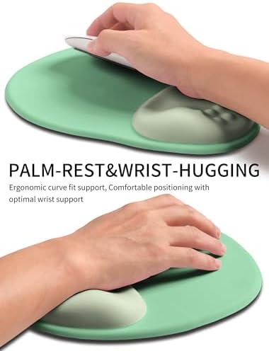 Palm-Rest and Wrist-Hugging Mouse Pad Wrist Rest, Ergonomic Wrist Support with Curve Fitting Cushioned Memory Foam for Carpal Tunnel Pain Relief, 9.9 x 8.3 Inch, Minty Green