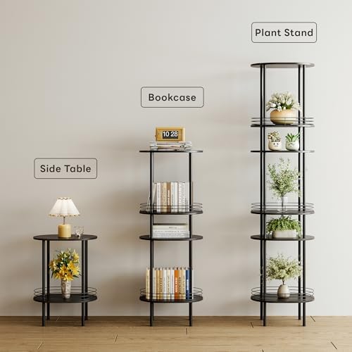 Small Oval Side Table with Storage, 2-Tier Black End Table for Small Space