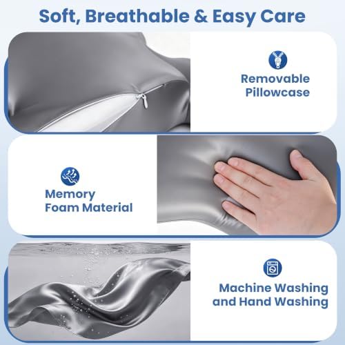 Cervical Pillow for Neck Pain Relief, 2-in-1 Orthopedic Neck Support Pillow for Sleeping, Cooling Ergonomic Contour Memory Foam Pillow for Side Back Sleepers, Adjustable with Detachable Roll