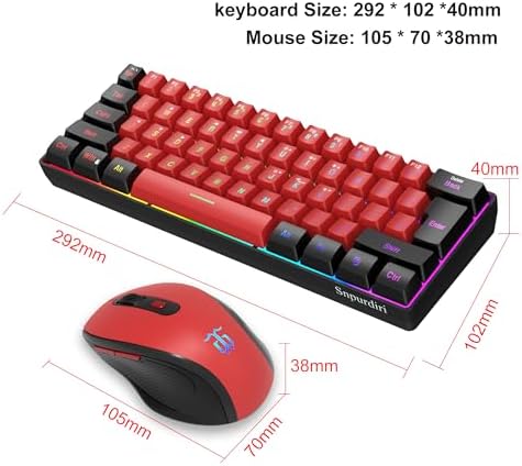 Snpurdiri 2.4G 60% Wireless Gaming Keyboard and Mouse Combo (Black and Red)