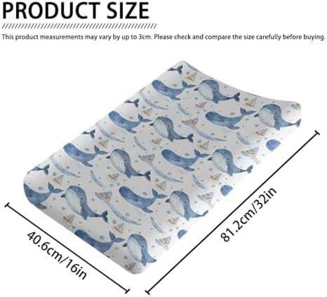 Watercolor Sea Animals Boats Pattern Baby Changing Pad Cover, Unisex Ocean Whale Nursery Diaper Changing Table Pad Mat Sheet for Boys Girls-16x32
