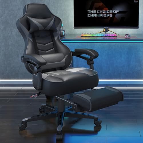ELECWISH Ergonomic Gaming Chair, Reclining Computer Chair,Black+Grey