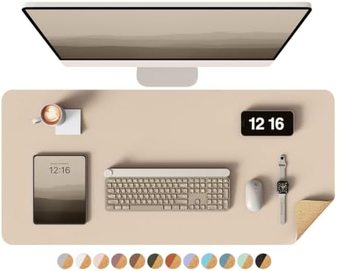 YSAGi Double-Sided Desk Pad, 31.5"x15.7" Leather Desk Mat, Eco Cork Desk Pad Protector,Large Mouse Pad,Waterproof Desk Blotter for Office/Home (Beige/Cork)