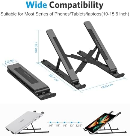 Portable Laptop Stand, OMOTON Laptop Stand for Desk Ergonomic 7-Levels Angles Adjustable Computer Stand, ABS Laptop Riser Holder Compatible with All Laptops and iPad(10-15.6")