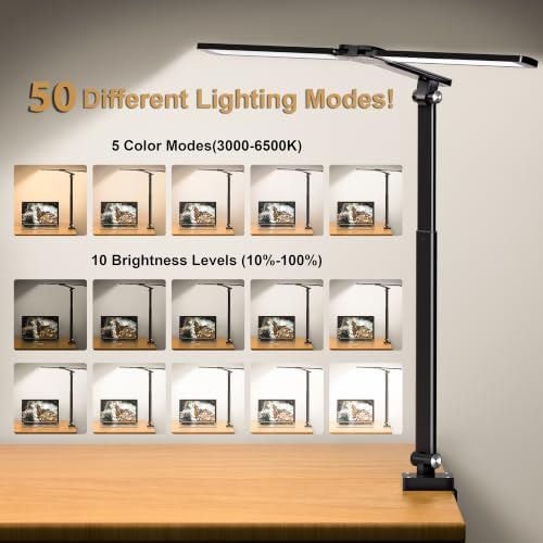 LED Desk Lamp for Office Home, Architect Desk Light with Clamp, Black