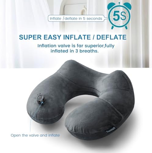 Keemall Inflatable Neck & Shoulder Travel Pillow for Airplane Naps