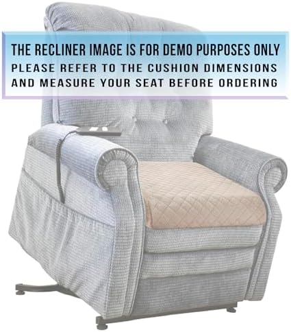 Medium-Soft 20x20x4 Memory Foam Recliner Chair Seat Cushion for Long Sitting - Armchair Pad with Washable Velvety Cover with Waterproof Layer & Non-Slip Base for Seniors & Elderly - Beige