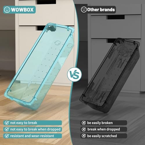 WOWBOX 8 PCS Plastic Drawer Organizer Set, 4 Sizes Desk Drawer Organization and Storage Containers for Makeup, Cosmetics, Jewelry and Gadgets in Kitchen, Bathroom, Bedroom, Office, Clear Sea Blue