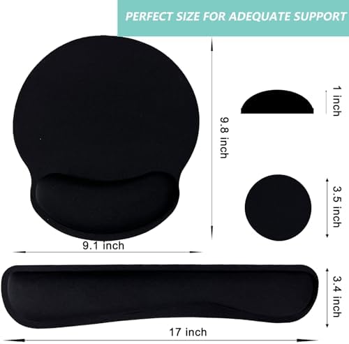 Keyboard Wrist Rest Pad Mouse Pad with Wrist Support Set of 3, Mousepad with Non-Slip Rubber Base, Ergonomic Memory Foam Mouse Wrist Cushion Support for Home Office Laptop Computer Gaming, Black