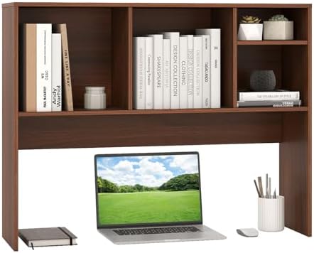 GIANTEX Desktop Bookshelf, Countertop Storage Hutch with 4 Shelves for Computer Desk, Dressing Tabletop Display Rack, Multipurpose Desk Hutch Storage Organizer for Home Office Dorm (Walnut)