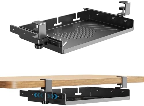 BYMECOST Sliding No Drill Under Desk Laptop Mount, Metal Storage Shelf