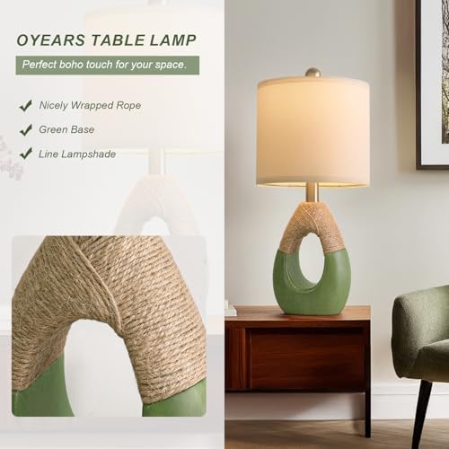 OYEARS 19" Table Lamps Set of 2, Bedside Lamps for Living Room, Lamps for Bedroom, Farmhouse Rattan Table Lamp, Small Space Nightstand Lighting, Rustic Home Office Decor (Green, Bulb Not Included)