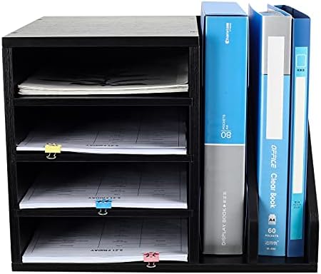 PAG-Mass Wood Desktop File Holder Organizer Mail Sorter for File Folders, Mails, Envelopes, Mailing Supplies or Magazines, Black