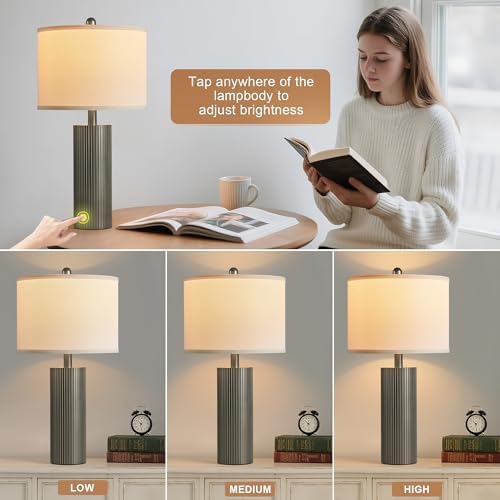 24.5” Table Lamps for Living Room Set of 2, Touch Control, Silver